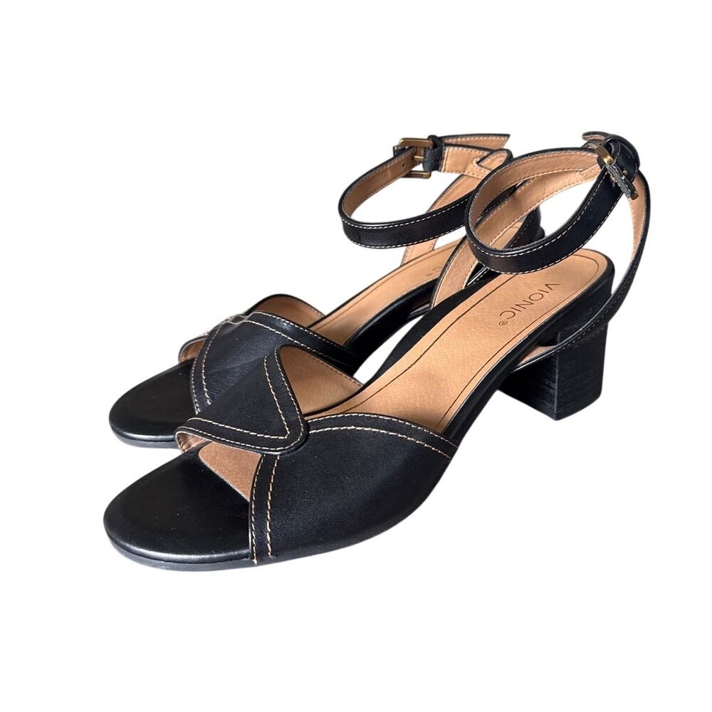 Vionic Isadora Women's Dressy Heeled Sandal in Black Leather Size 9.5